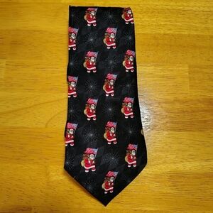 Vintage Silk Hallmark Black Tie with Santa and Flag Design